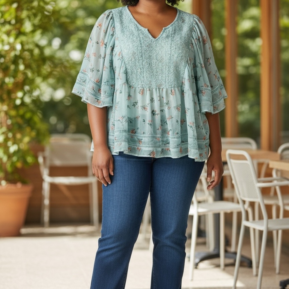 #367 Max Edition light green Floral Blouse